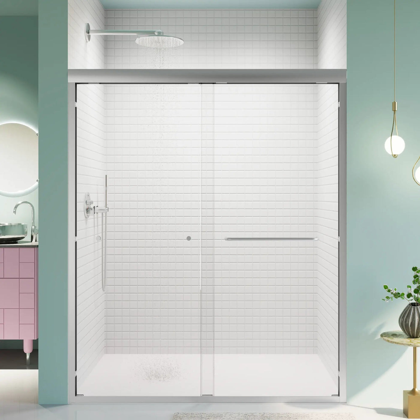Semi-Frameless Double Sliding Shower Door, Bypass Shower Door, 1 / 4" (6Mm) Thick SGCC Tempered Glass Door by HouseOfZazla