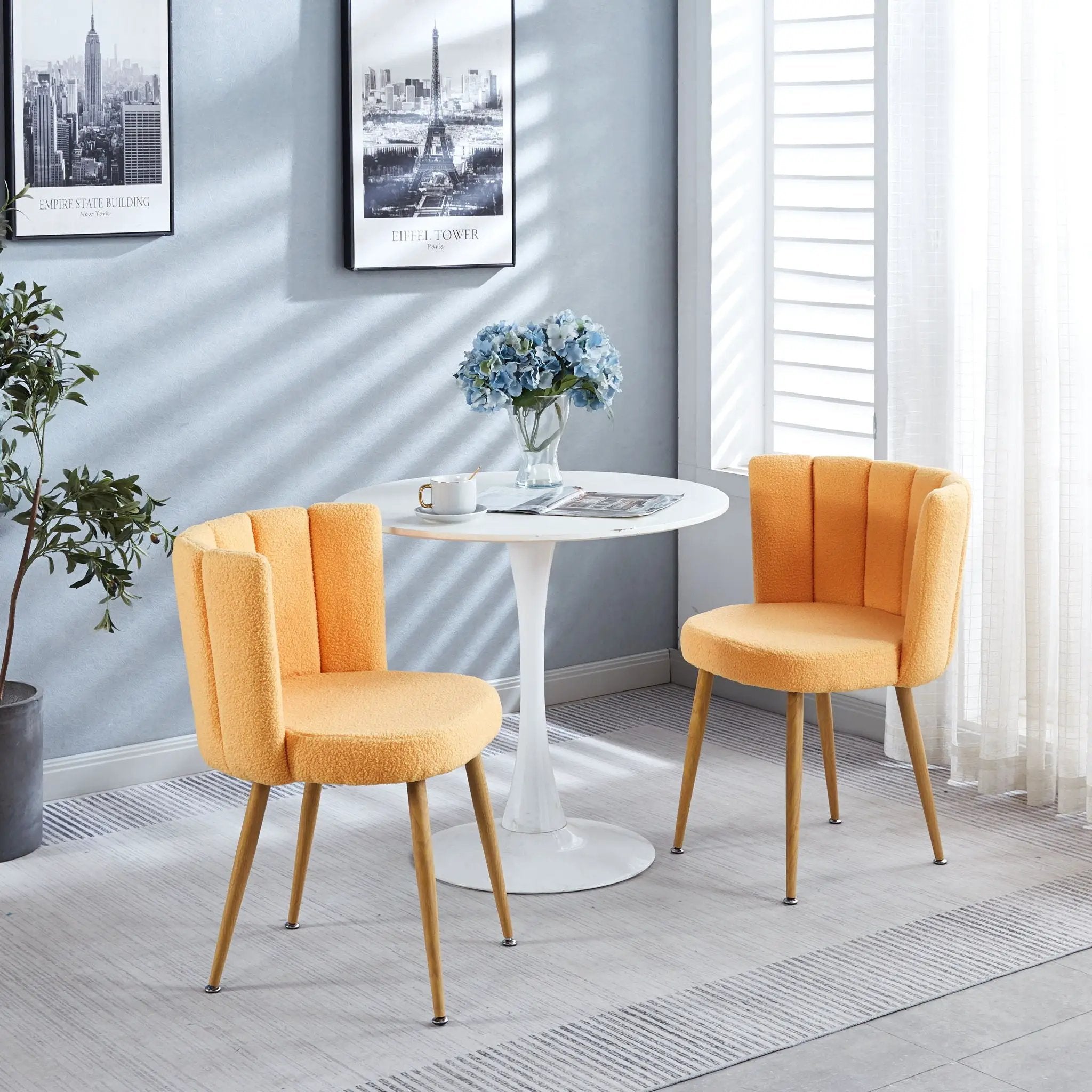 Modern Dining Chair (Set of 2) With Iron Tube Wood Color Legs, Shorthair Cushions And Comfortable Backrest, Suitable For Dining Room, Living Room, Cafe, Simple Structure by Unique Piece Furniture