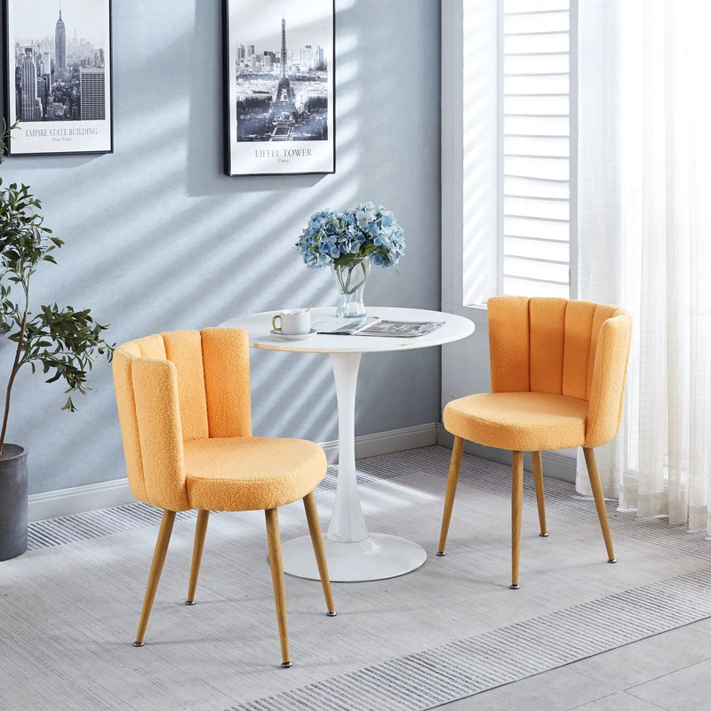 Modern Dining Chair (Set of 2) With Iron Tube Wood Color Legs, Shorthair Cushions And Comfortable Backrest, Suitable For Dining Room, Living Room, Cafe, Simple Structure by HouseOfZazla