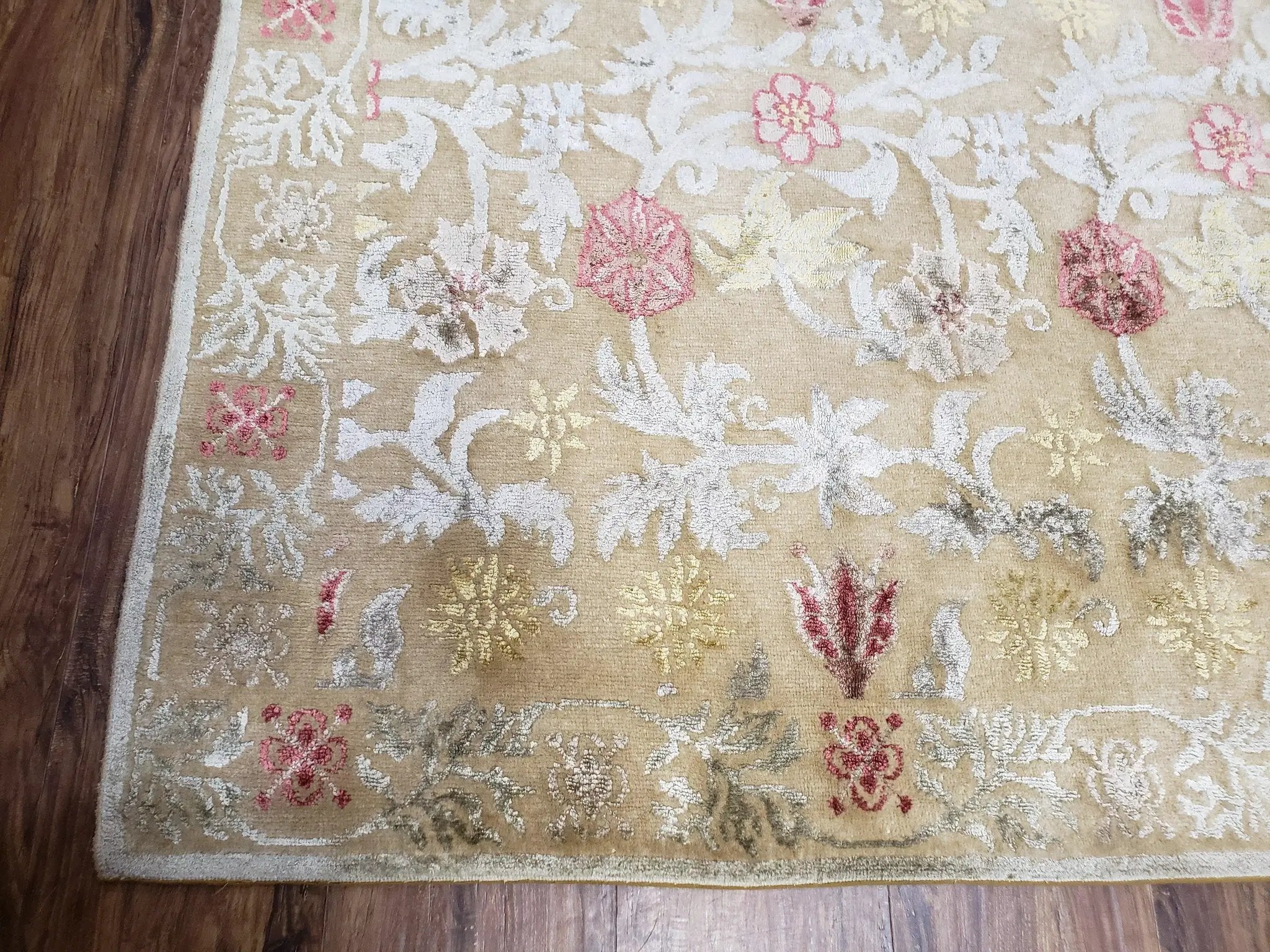 Modern Tibetan Rug 6x9, Wool and Silk Tibetan Rug, Handmade Tibetan Rug, Silk Flowers, Contemporary Rug, Soft Rug, Tibetan Area Rug, Tan by Jewel Rugs