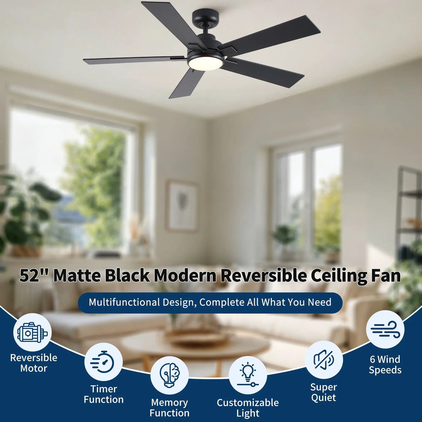 Reversible Motor Integrated LED Dimmable Ceiling Fan With Light by HouseOfZazla