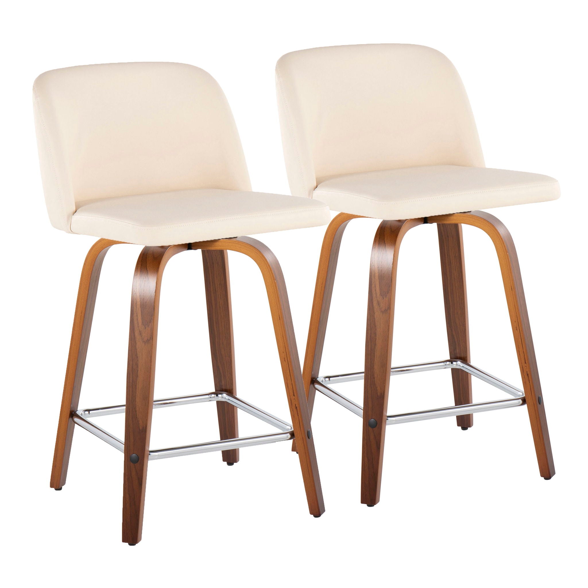 Toriano - Mid Century Modern Fixed Height Counter Stool With Swivel & Square Footrest (Set of 2) by HouseOfZazla
