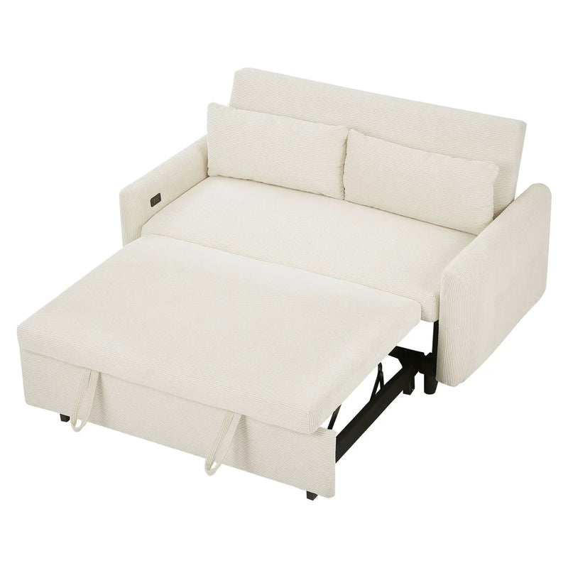 Pull-Out 2 Seat Modern Sleeper Sofa With 2 Throw Pillows And USB Ports by HouseOfZazla