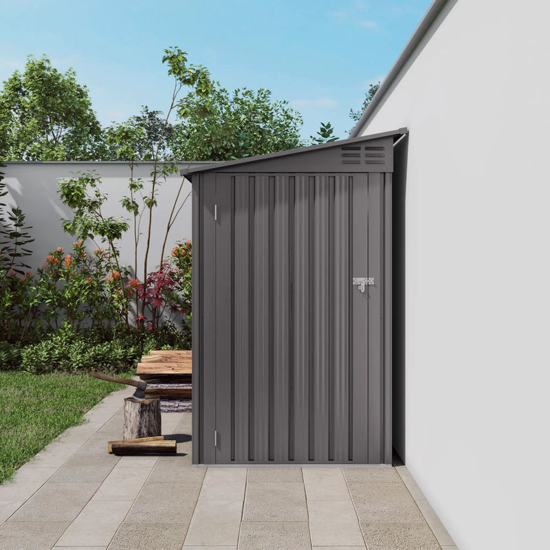 Lean To Shed With Windows, Tool House With Sloping Roof With 2 Vents And 1 Side Open Door For Backyard - Gray by HouseOfZazla