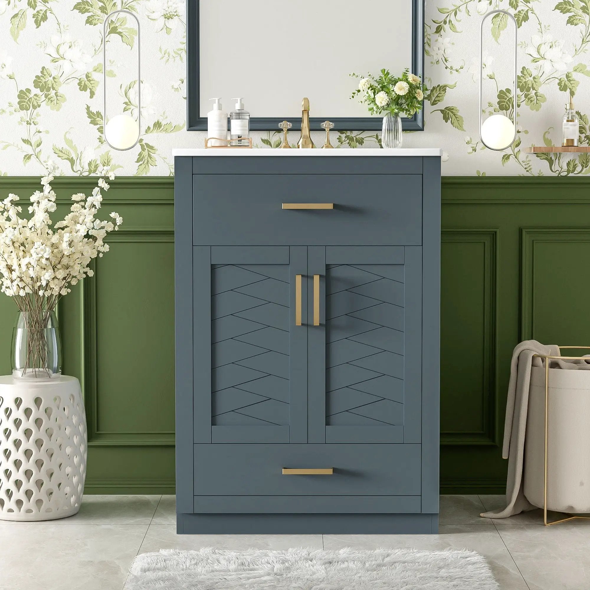 Modern Bathroom Vanity With Integrated Ceramic Sink, 2 Door Cabinet With Tip-Out Drawer by Unique Piece Furniture