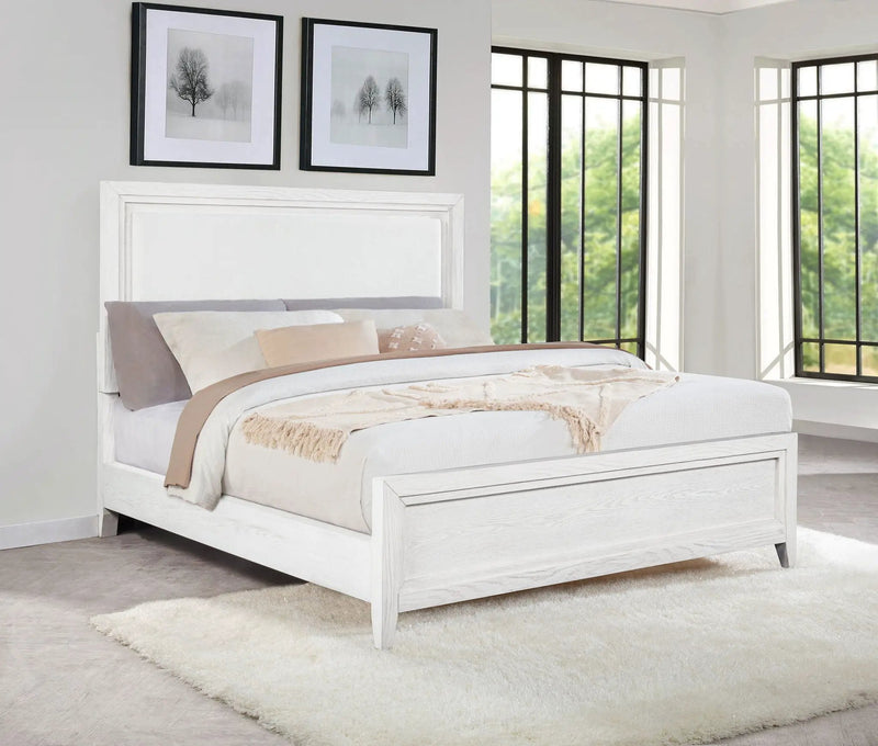 Marielle California King Panel Upholstered Bed Distressed White by Unique Piece Furniture