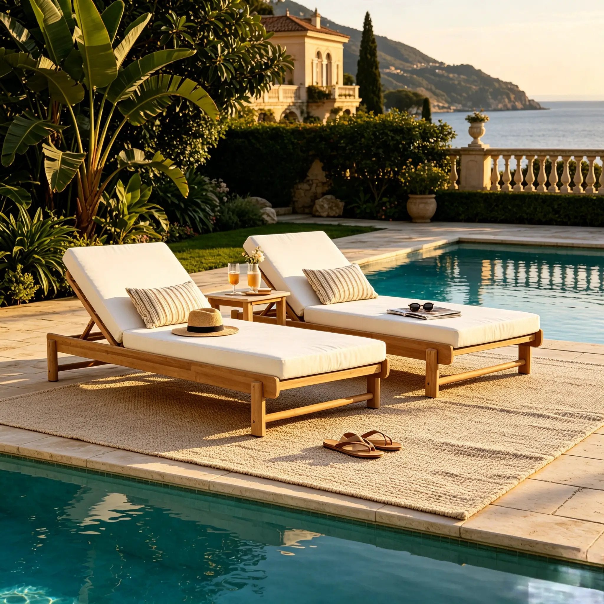 Light Teak Acacia Wood Chaise Lounge Set: 1 Frame + 1 Cushion by HouseOfZazla