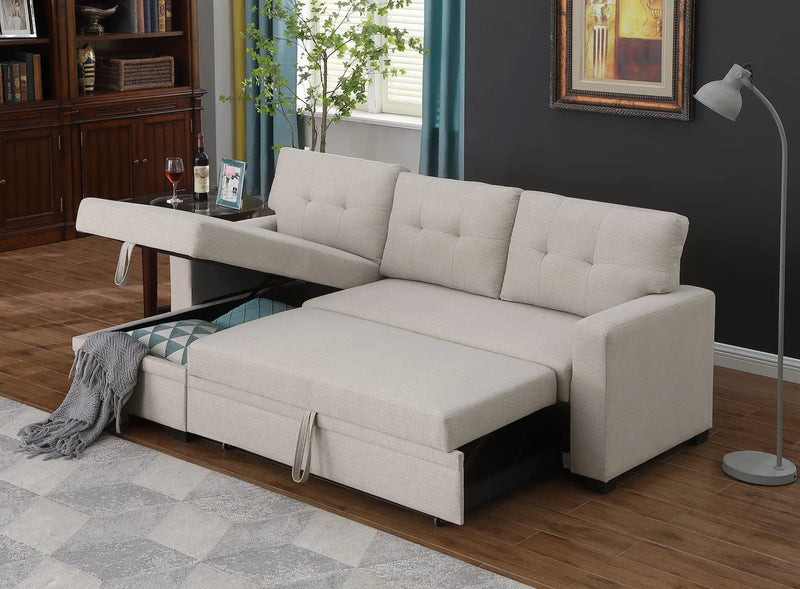 Upholstered Pull Out Sectional Sofa With Chaise by Unique Piece Furniture