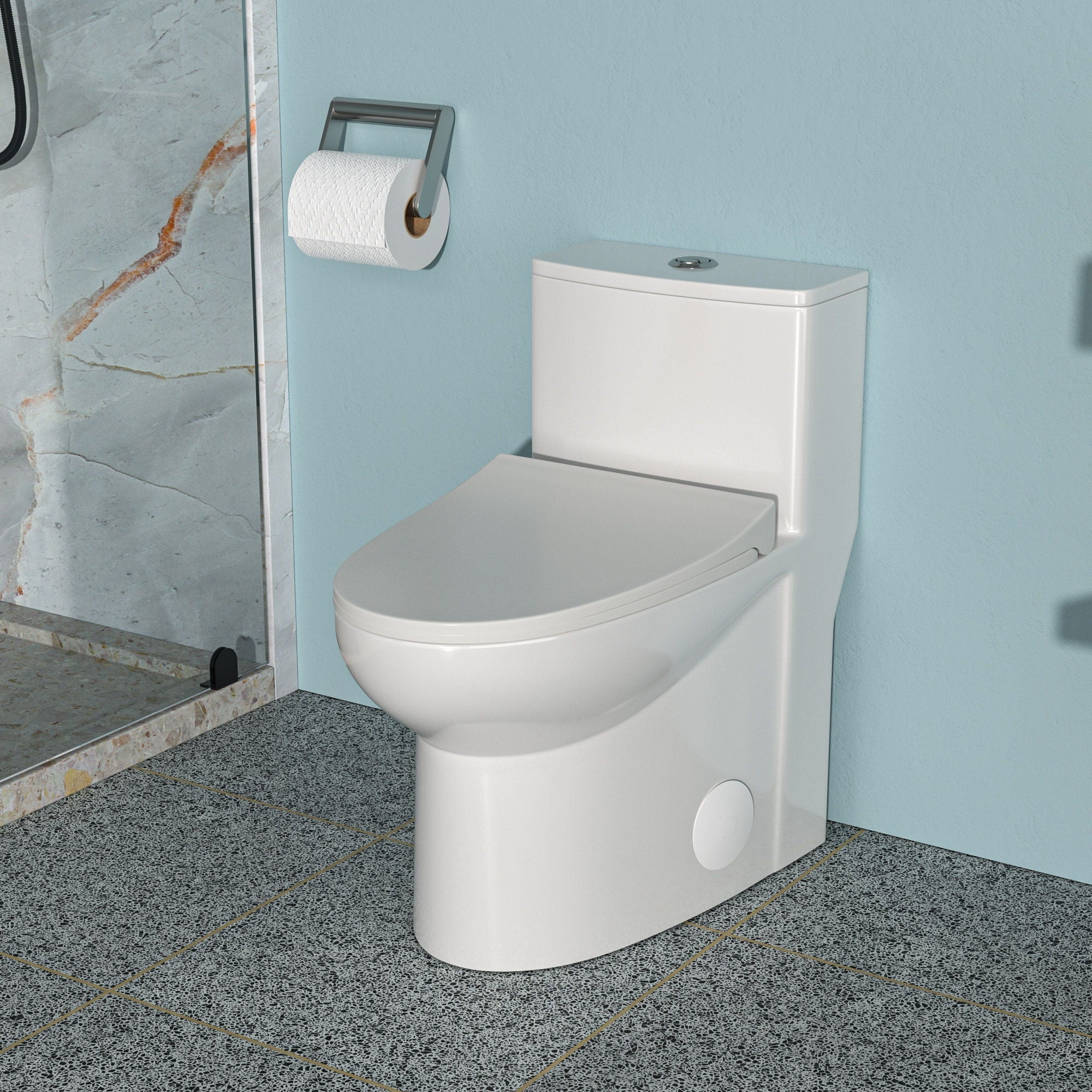 Modern 1 Piece Toilet With Dual Flush And Soft Closing Seat - White by HouseOfZazla
