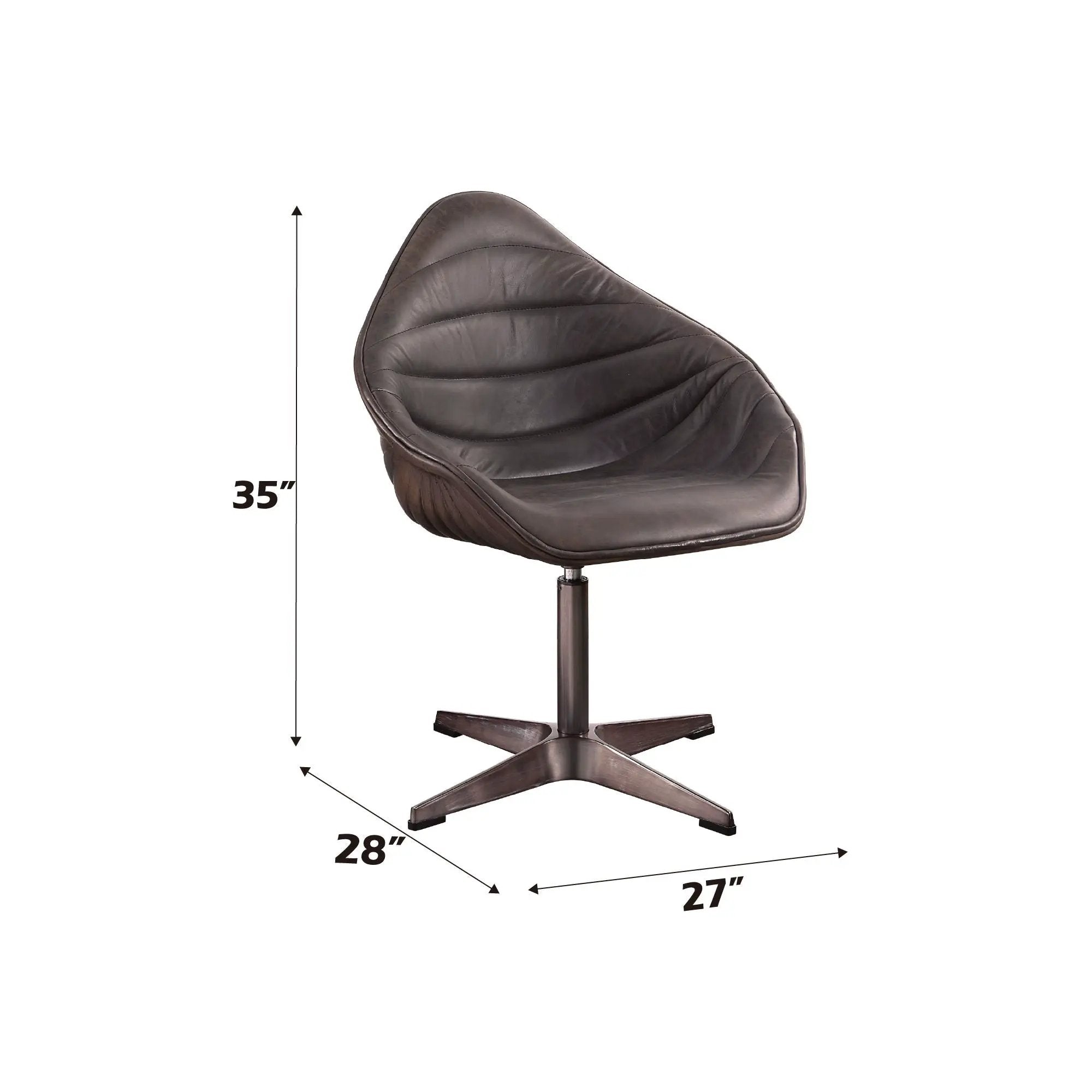 Pipino - Top Grain Leather Accent Chair With Swivel - Antique Ebony by HouseOfZazla