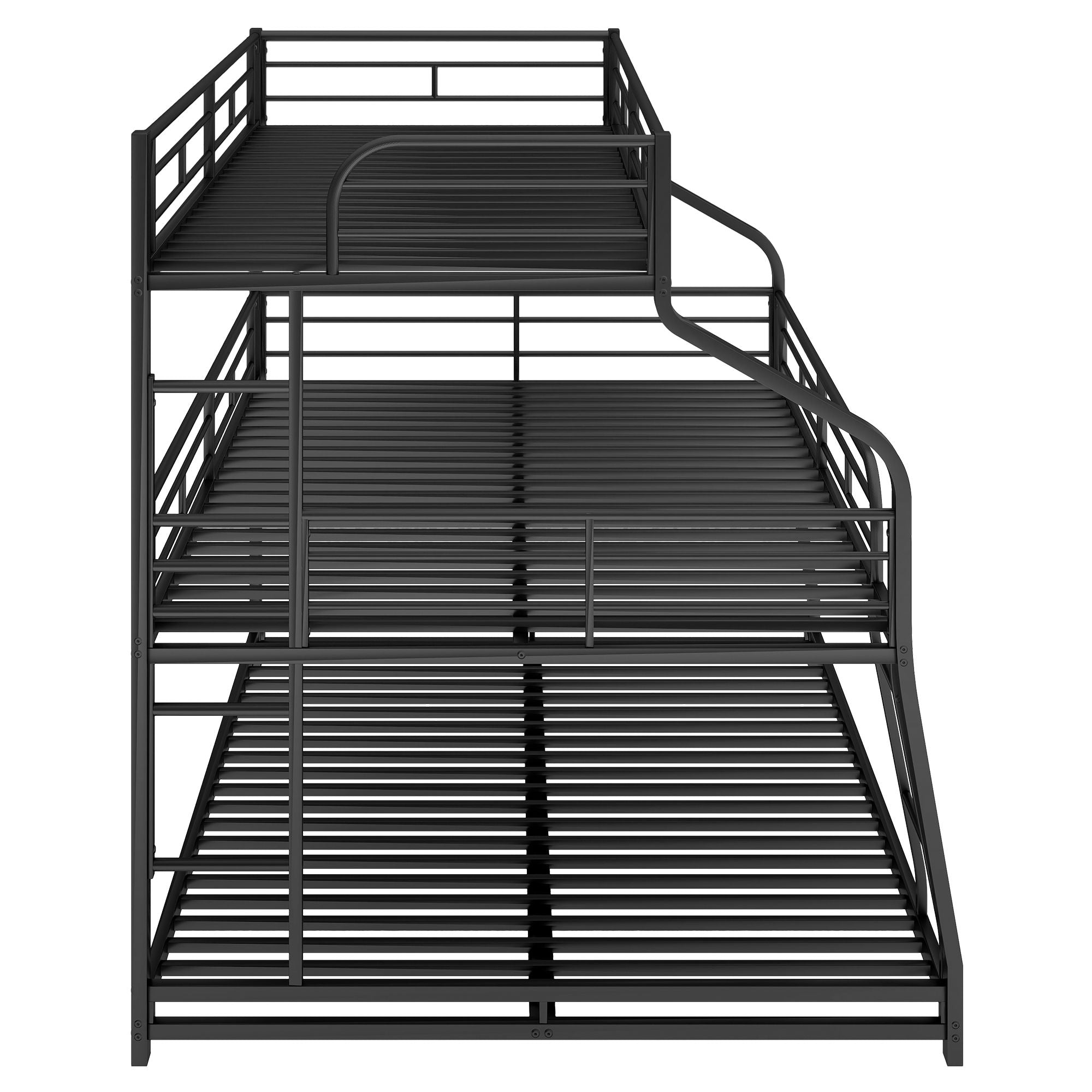 Twin Long / Full Long / Queen Triple Bunk Bed With Long And Short Ladder And Full-Length Guardrails - Black by HouseOfZazla