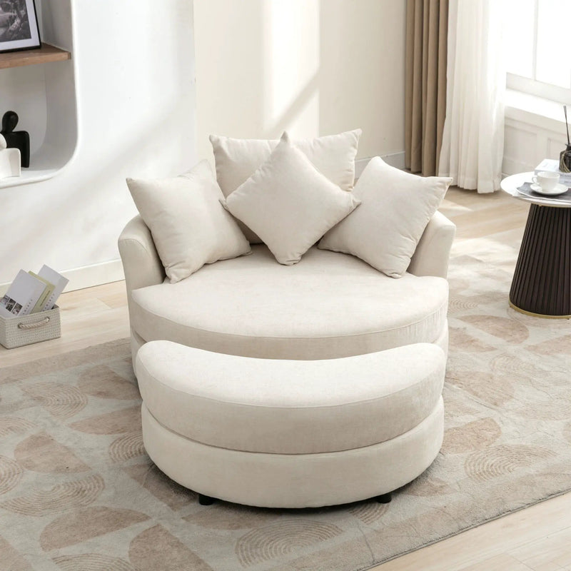 360° Swivel Accent Barrel Chair With Storage Ottoman & 4 Pillows, Modern Leisure Chair Round Accent For Living Room by HouseOfZazla