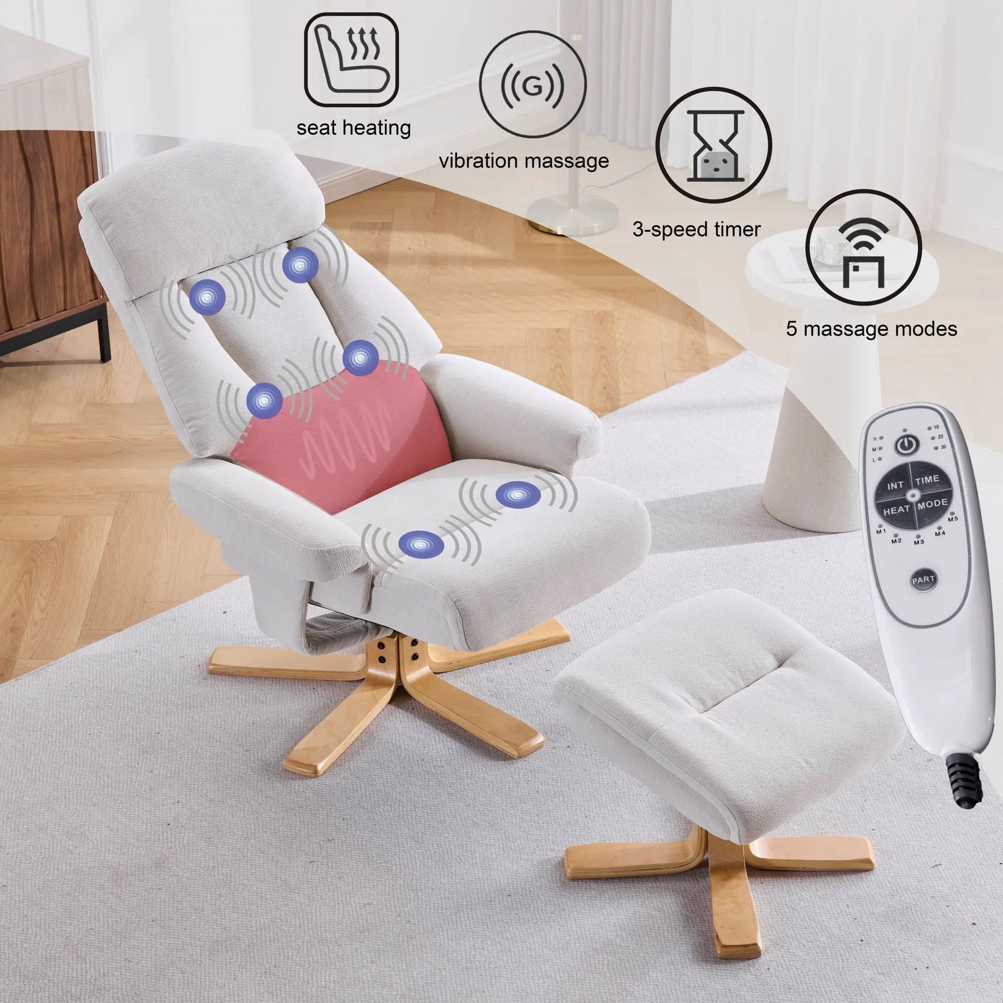 Upholstered Heated Massage 360° Swivel Accent Chair With Ottoman by HouseOfZazla