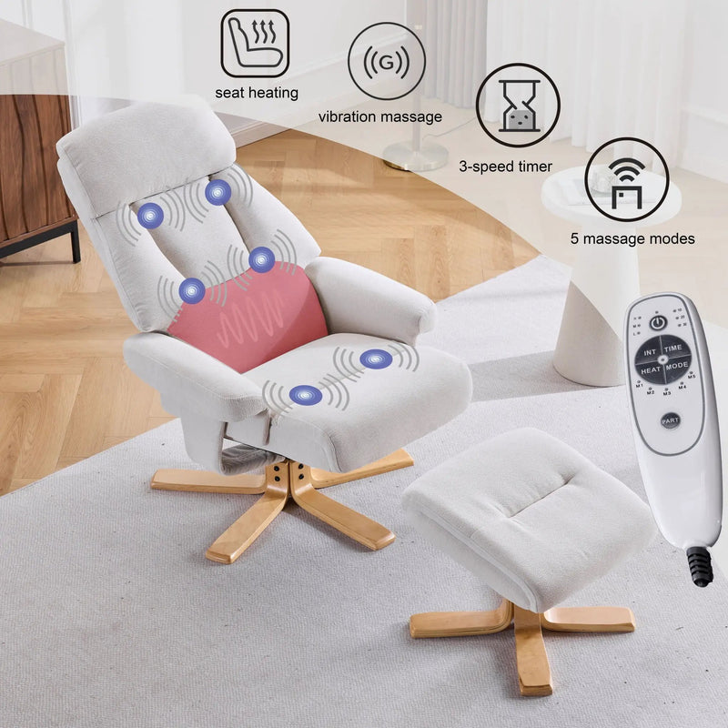 Upholstered Heated Massage 360° Swivel Accent Chair With Ottoman by HouseOfZazla