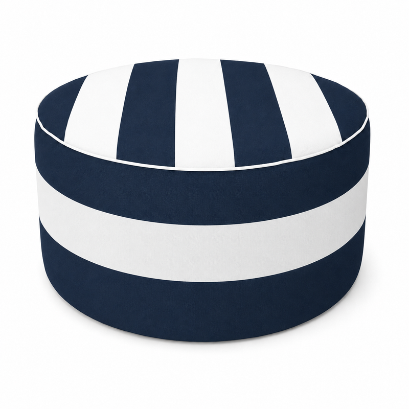 Outdoor Inflatable Ottoman - Navy Blue/White Striped by HouseOfZazla