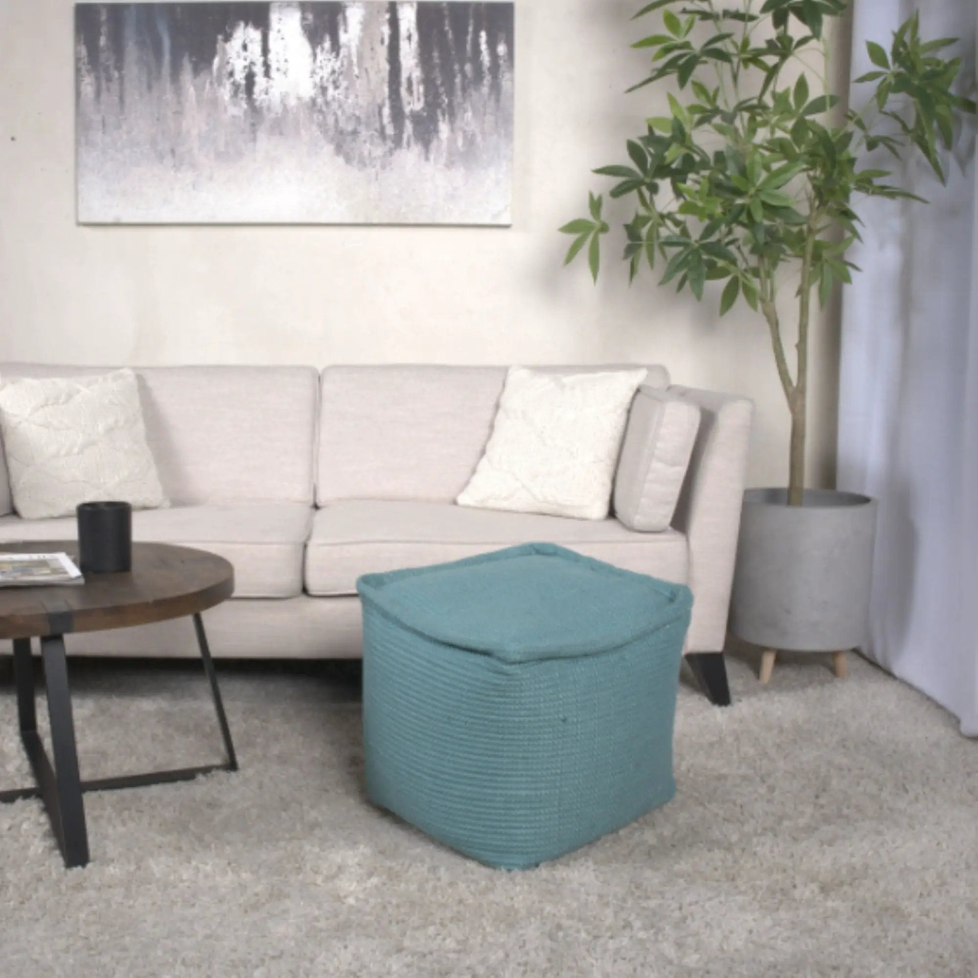 Hansolo - Yarn Square Pouf Ottoman Or Floor Cushion - Teal by Unique Piece Furniture