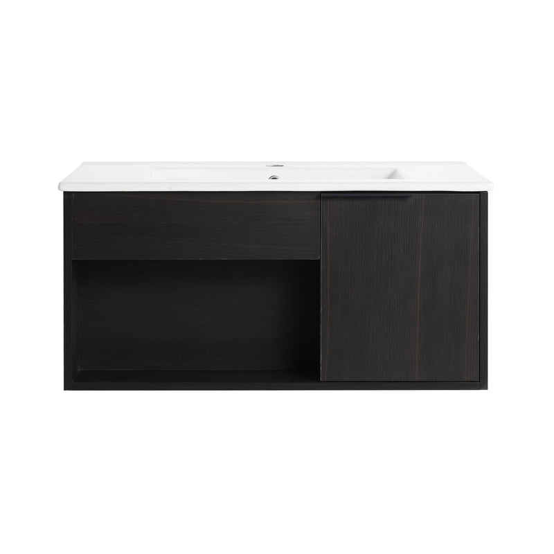 Wall Mounted Floating Bathroom Vanity With Open Shelf & Soft Close Door by HouseOfZazla