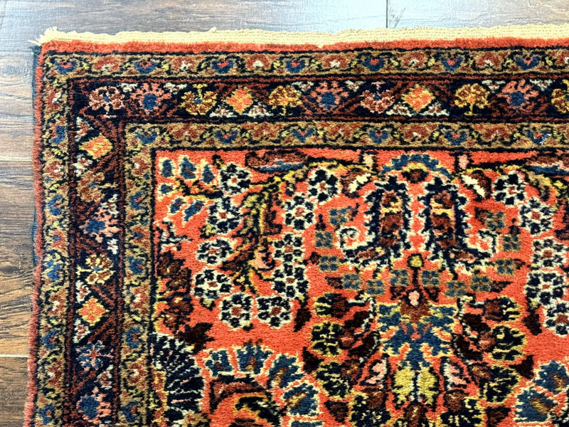 Antique Persian Lilihan Rug 2x4, Red, Floral, Wool, Handmade Lilian Persian Carpet by Jewel Rugs
