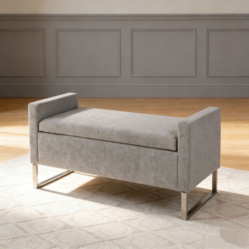 Upholstered Ottoman Bench With Storage - Dark Gray by HouseOfZazla