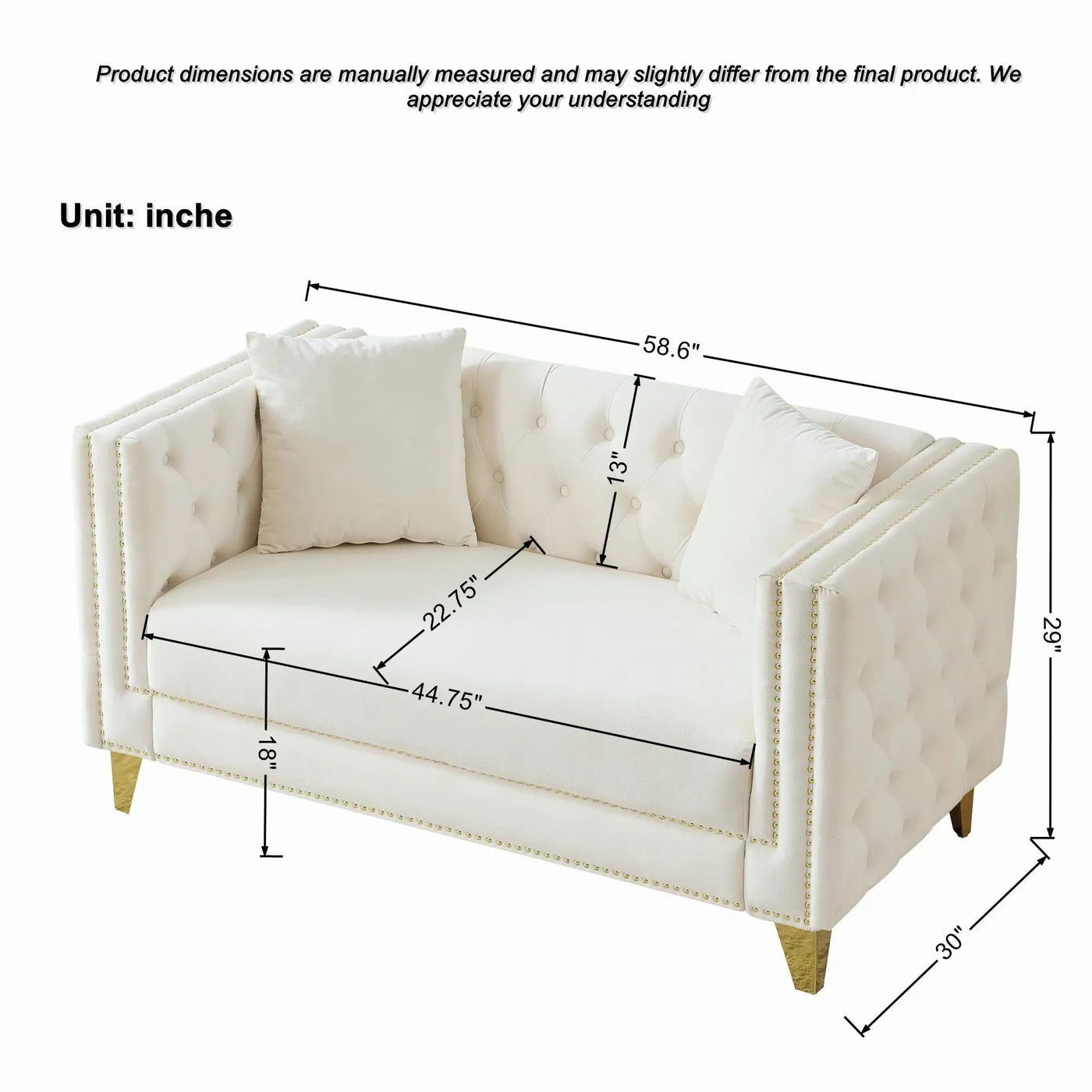 2 Seater Deep Seat Sofa With Button Nailhead, Square Arm by Unique Piece Furniture