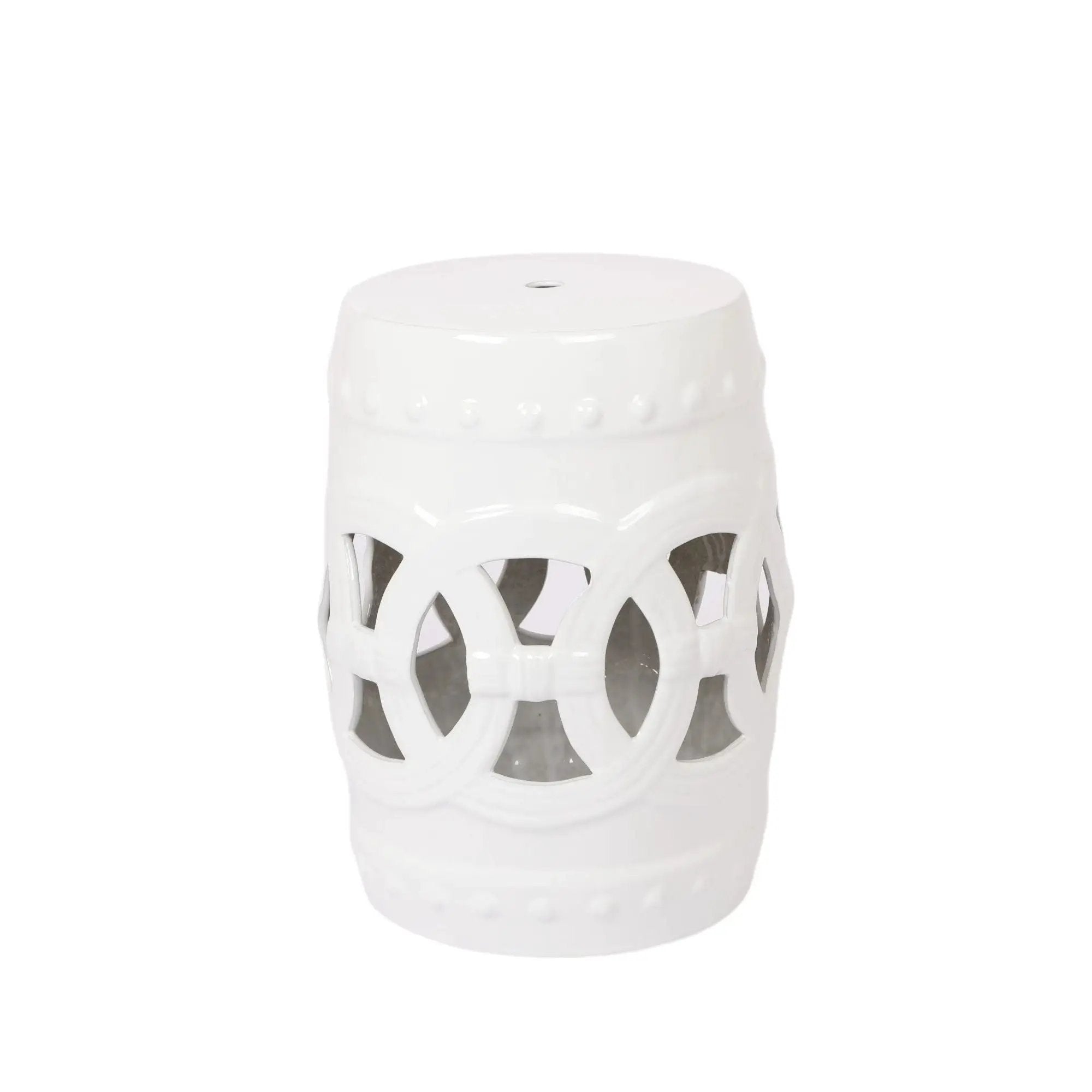 Elegant Glazed Ceramic Drum Stool Indoor / Outdoor Side Table Accent Garden Stool - White by Unique Piece Furniture