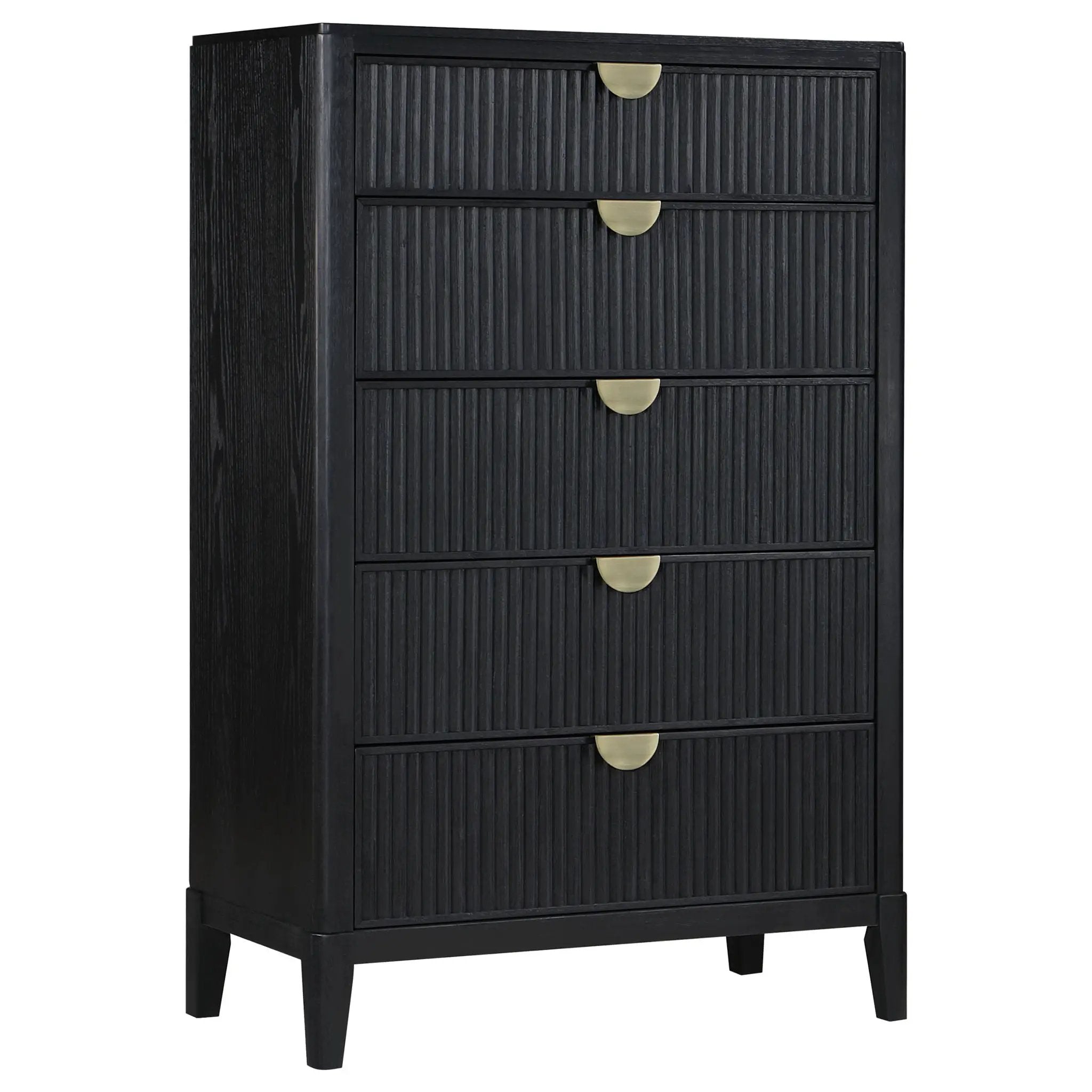 California King 5 Piece Bedroom Set With Fluted Detailing - Black