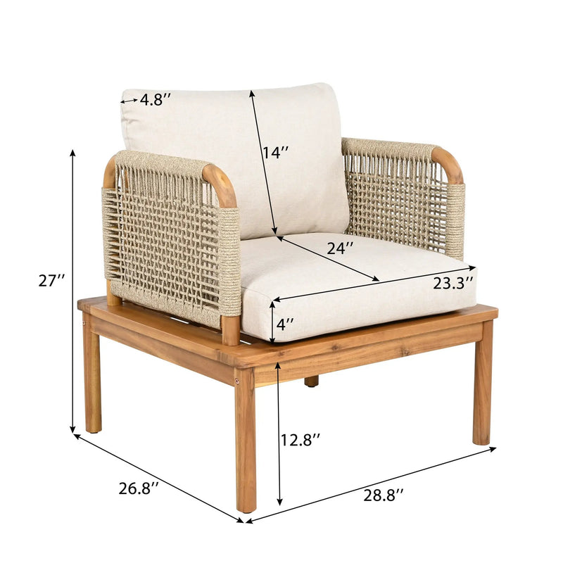 Outdoor Acacia Wood and Rope Club Chair with Cushions (Set of 2) by HouseOfZazla