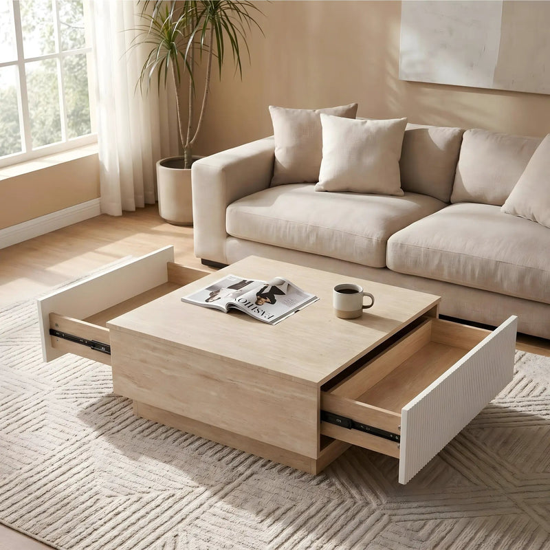 Modern Faux Travertine Coffee Table with 2 Drawers by HouseOfZazla