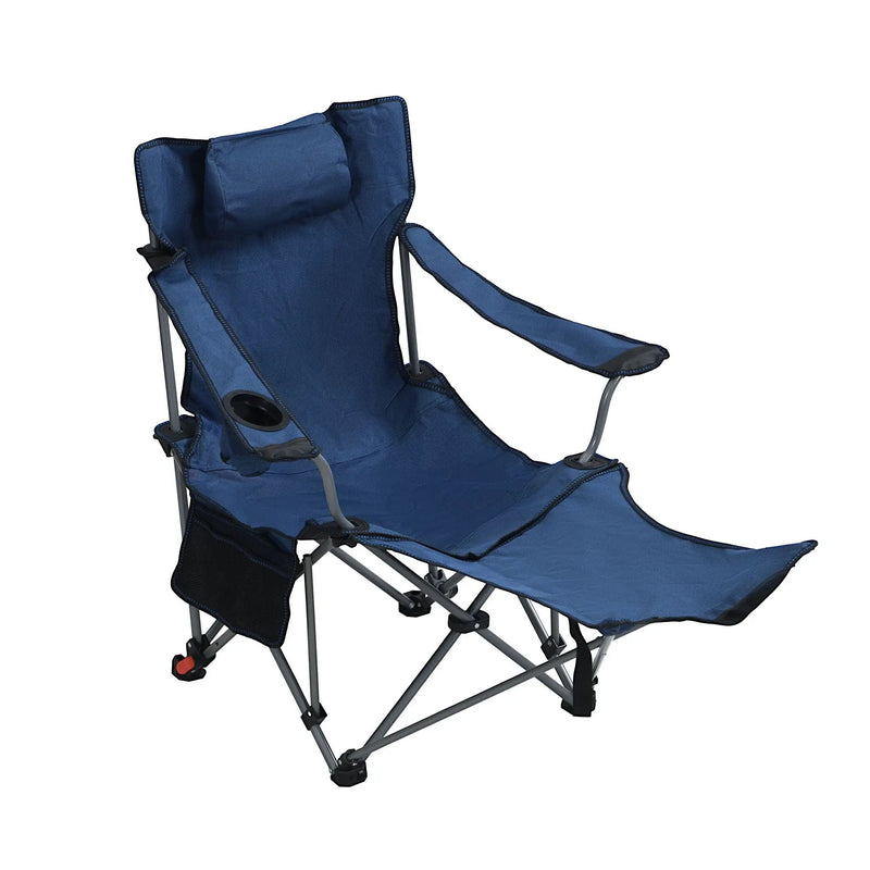 Outdoor Camping Chairs Folding Portable Adjustable Reclining Chair With Side Pockets & Cup Holder - Dark Blue by Unique Piece Furniture