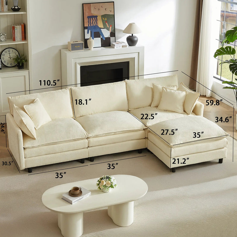 Modular Sectional Sofa, 110 Inch L-Shaped Couch Set for Living Room by HouseOfZazla