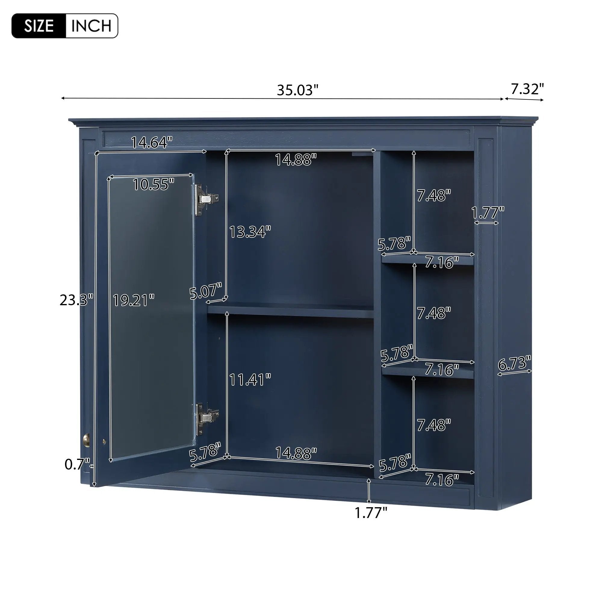 Wall Mounted Medicine Cabinet With Mirror, Storage Cabinet Featuring 6 Open Shelves And Adjustable Interior by Unique Piece Furniture