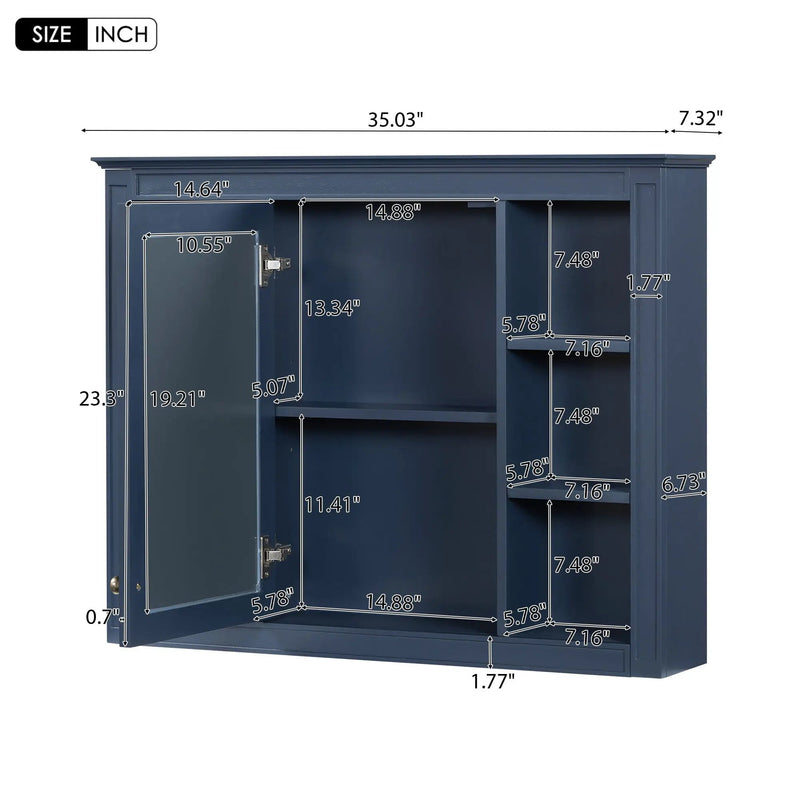 Wall Mounted Medicine Cabinet With Mirror, Storage Cabinet Featuring 6 Open Shelves And Adjustable Interior by Unique Piece Furniture