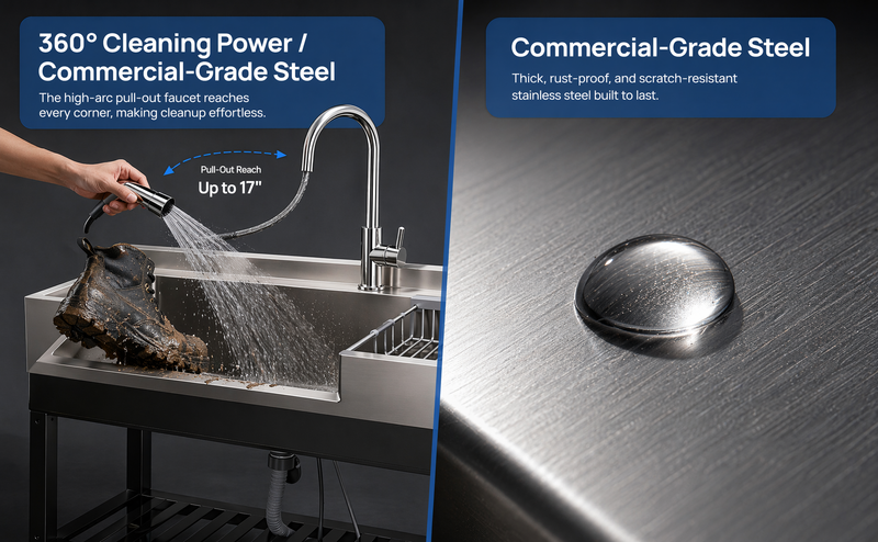 Stainless Steel Utility Sink, Freestanding Sink by HouseOfZazla