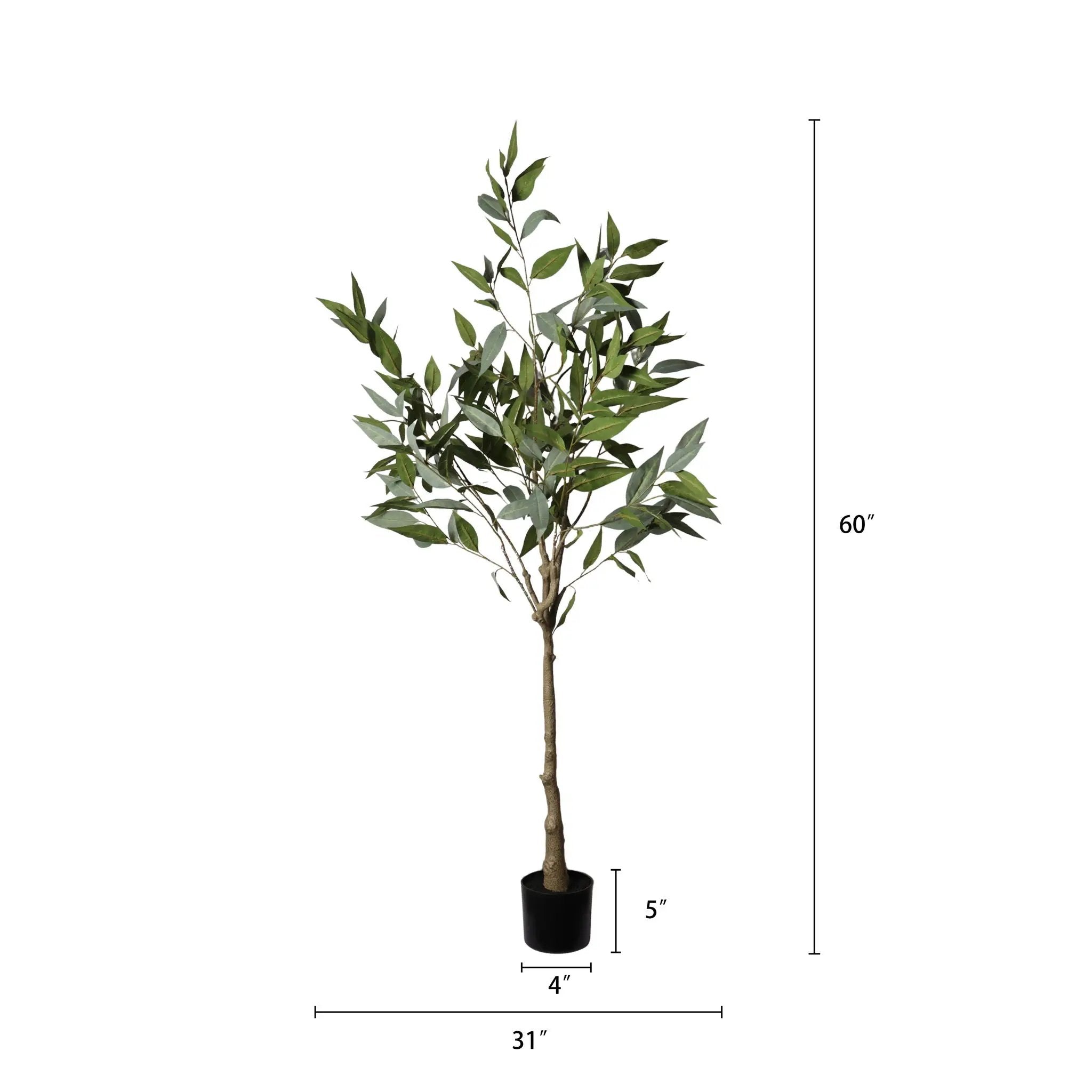 5Ft Realistic Artificial Eucalyptus Tree In Pot With Lush Leaves For Home Office Decor - Green Leaves by Unique Piece Furniture