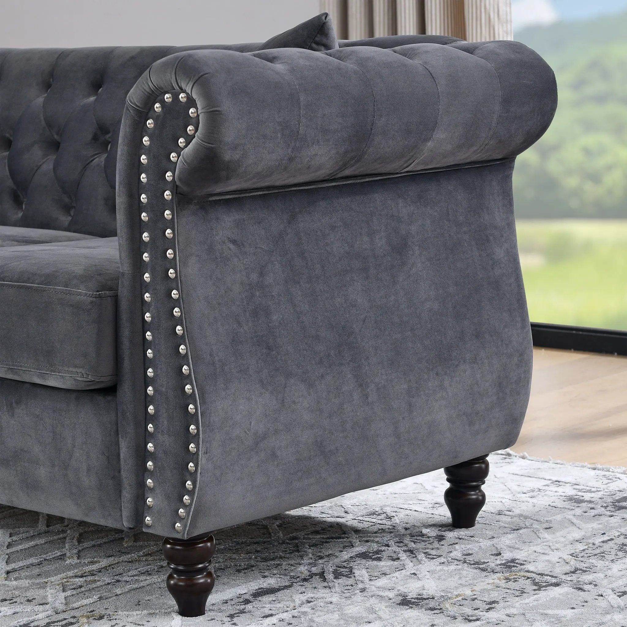 Chesterfield Sofa With Rolled Arms And Nailhead Trim by HouseOfZazla
