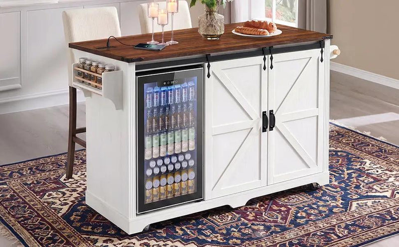 K&K 72" Farmhouse Kitchen Island with Fridge Storage Space by HouseOfZazla