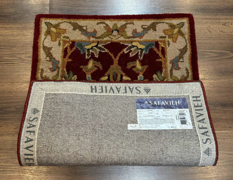 Small Floral Wool Rug 2x3, Safavieh Heritage Collection, Dark Red & Cream by Jewel Rugs
