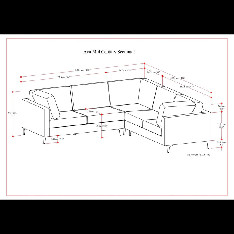 Ava - Mid Century Corner Sectional Sofa Handcrafted by Unique Piece Furniture