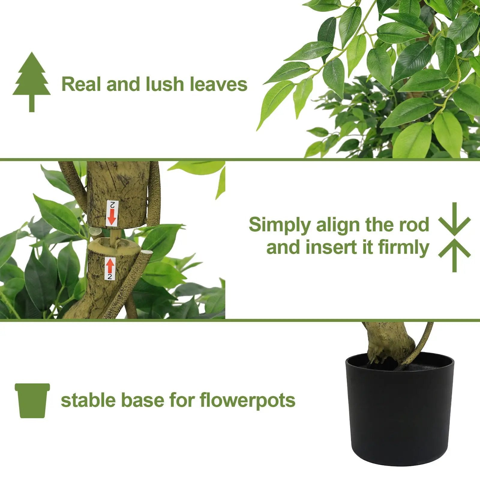 Artificial Ficus Tree With Pot For Home Decor Indoor Plant - Green by Unique Piece Furniture