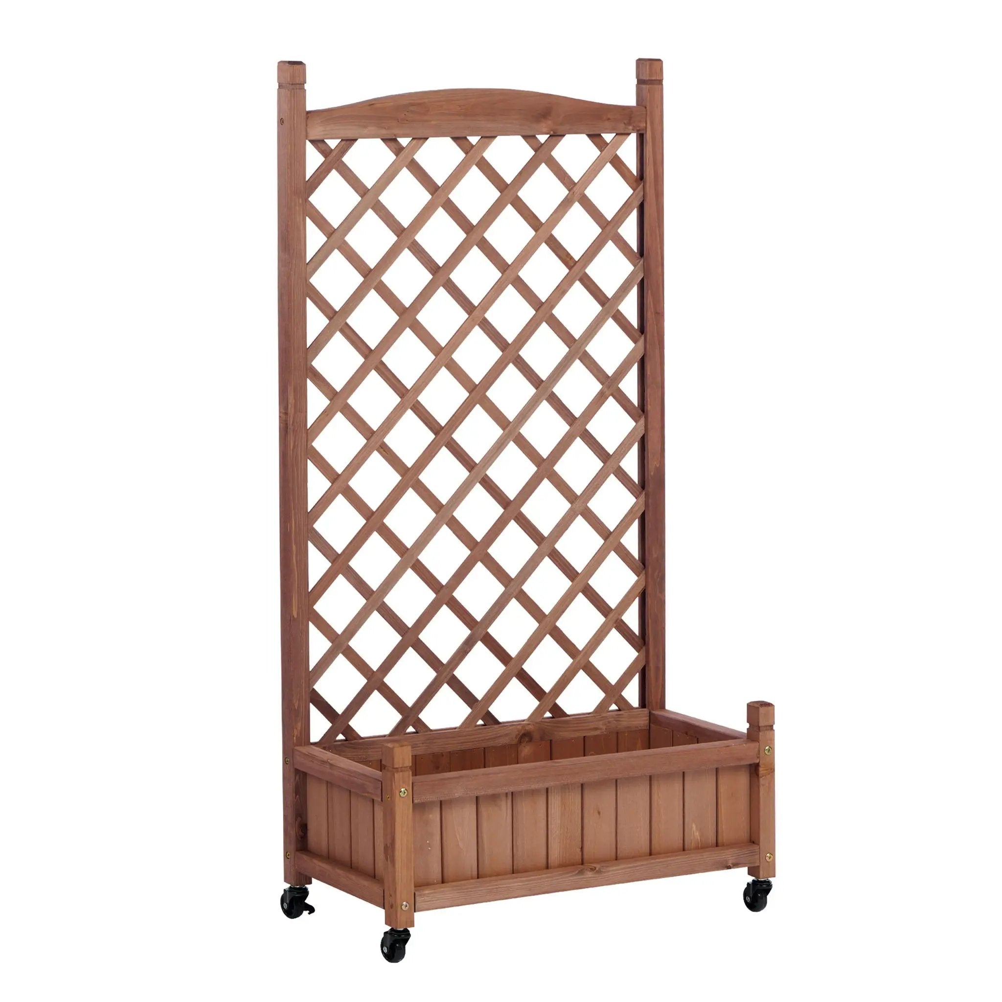 Raised Garden Bed With Trellis 2 Pack, Outdoor Planter Box & Plant Stand With Climbing Racks - Brown by HouseOfZazla