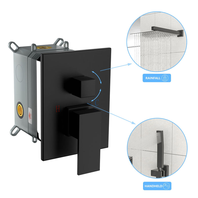 12" Ceiling Mount Square Shower System With Waterfall Tub Spout And Handheld Shower by HouseOfZazla