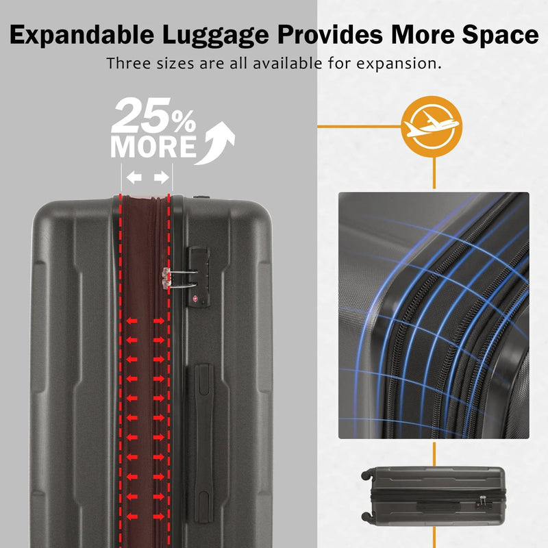 2 Piece Luggage Set With Bags Expanable Spinner Wheels ABS Lightweight Suitcase With Tsa Lock 20" / 24" by HouseOfZazla