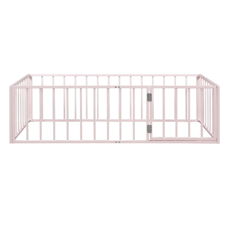 Metal Floor Bed Frame With Fence And Door by HouseOfZazla