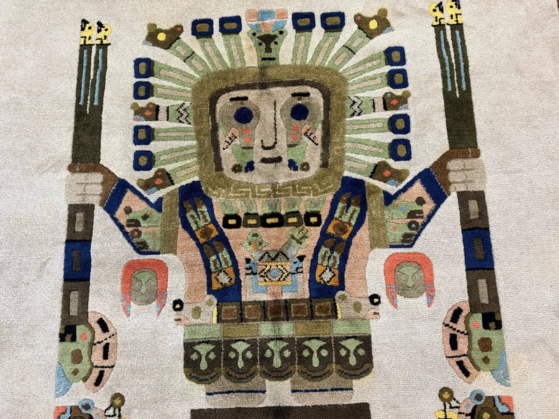 South American Rug 6x7, Unique Native American Design, Ivory, Ecuador Rug, Handmade Wool by Jewel Rugs