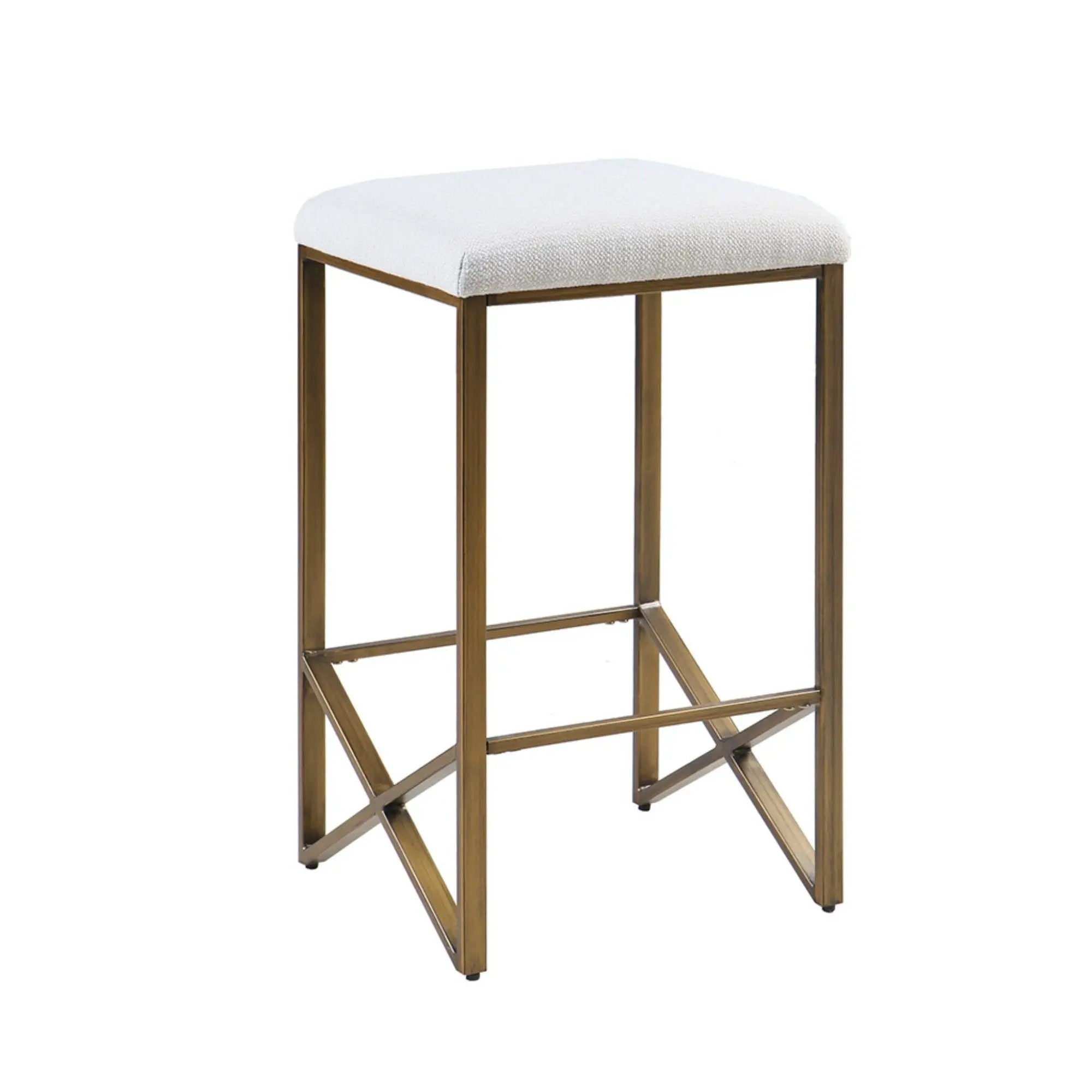 Backless Upholstered Counter Stool With Padded Seat - Ivory / Bronze by HouseOfZazla