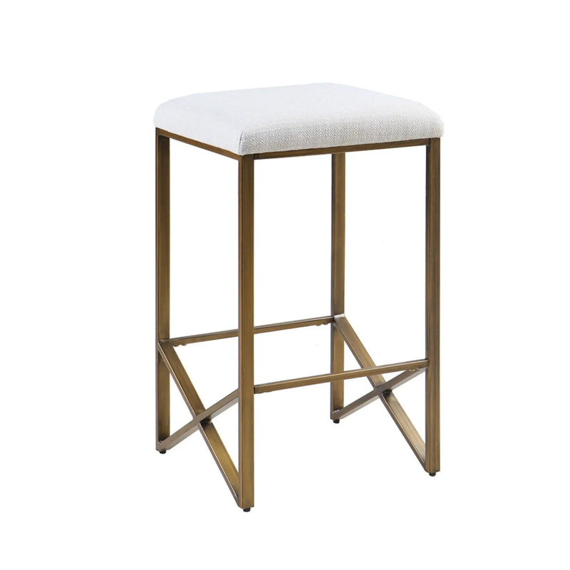 Backless Upholstered Counter Stool With Padded Seat - Ivory / Bronze by HouseOfZazla