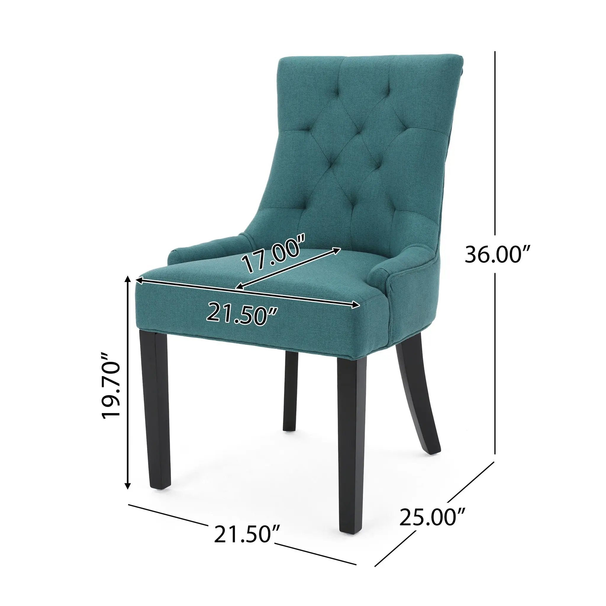 Dining Chair Set of 2 With Upholstered Diamond Tufting And Espresso Birch Legs - Teal by HouseOfZazla