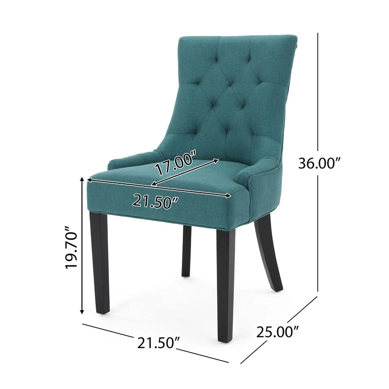 Dining Chair Set of 2 With Upholstered Diamond Tufting And Espresso Birch Legs - Teal by HouseOfZazla