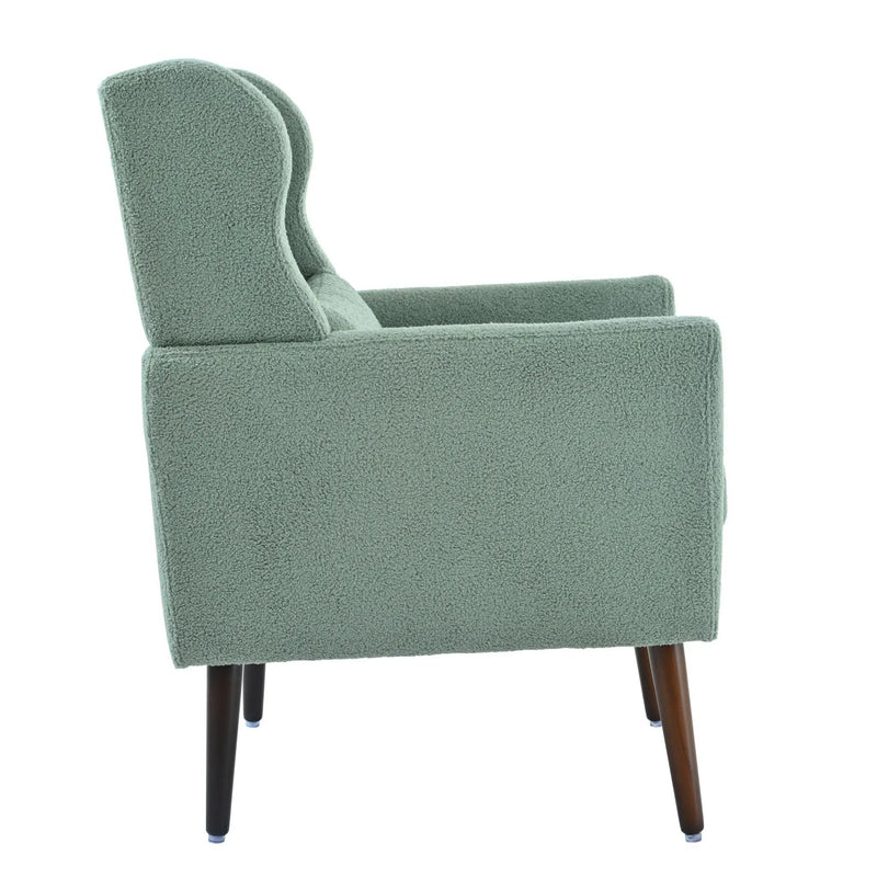 Modern Accent Chair, Teddy Fabric Living Room Chairs Comfy Reading Chair, Mid Century Accent Chair, Lounge Arm Chairs Armchair For Living Room Bedroom - Light Green by HouseOfZazla
