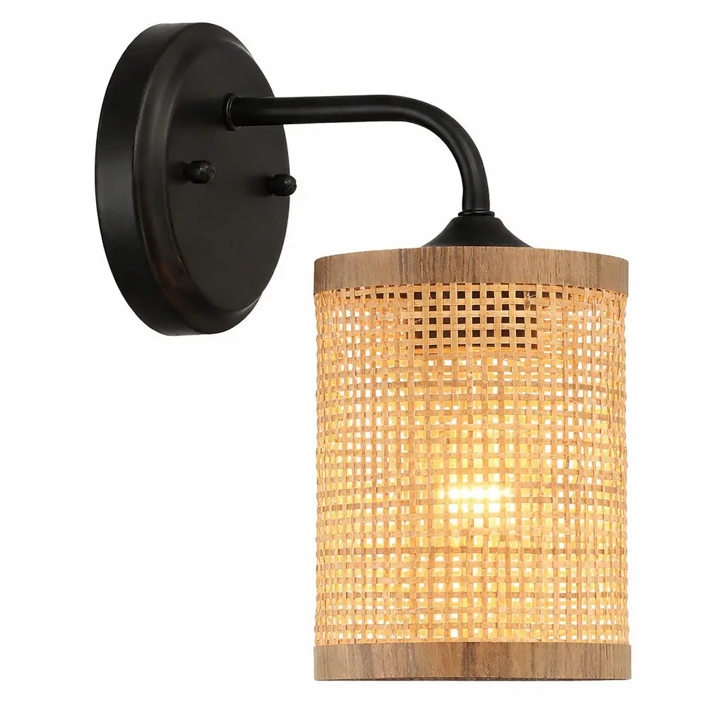 Reef - Single Lights Wall Sconce With Natural Shade Rustic Wicker Wall Light - Black / Rattan by Unique Piece Furniture